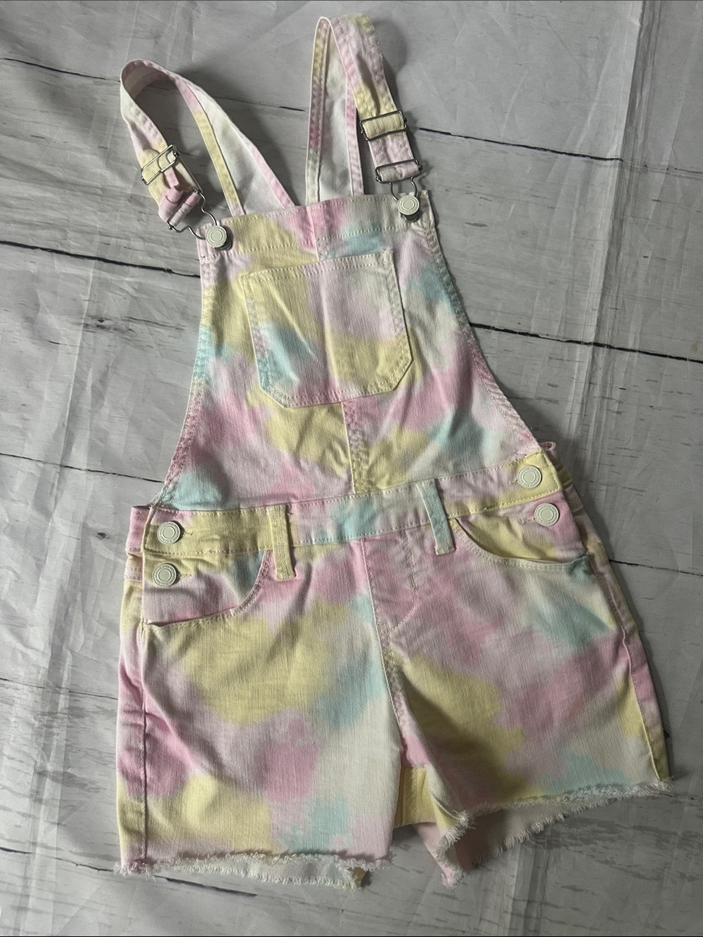 Vanilla Star Pastel Tie-Dye Pink Yellow Blue Overalls size 10 girls